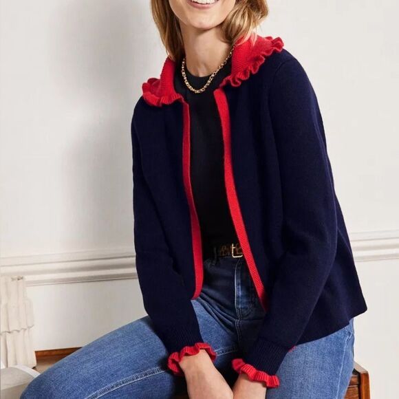 BODEN *Pink/Beige* Frill Collared Cardigan 10 - Picture 5 of 14